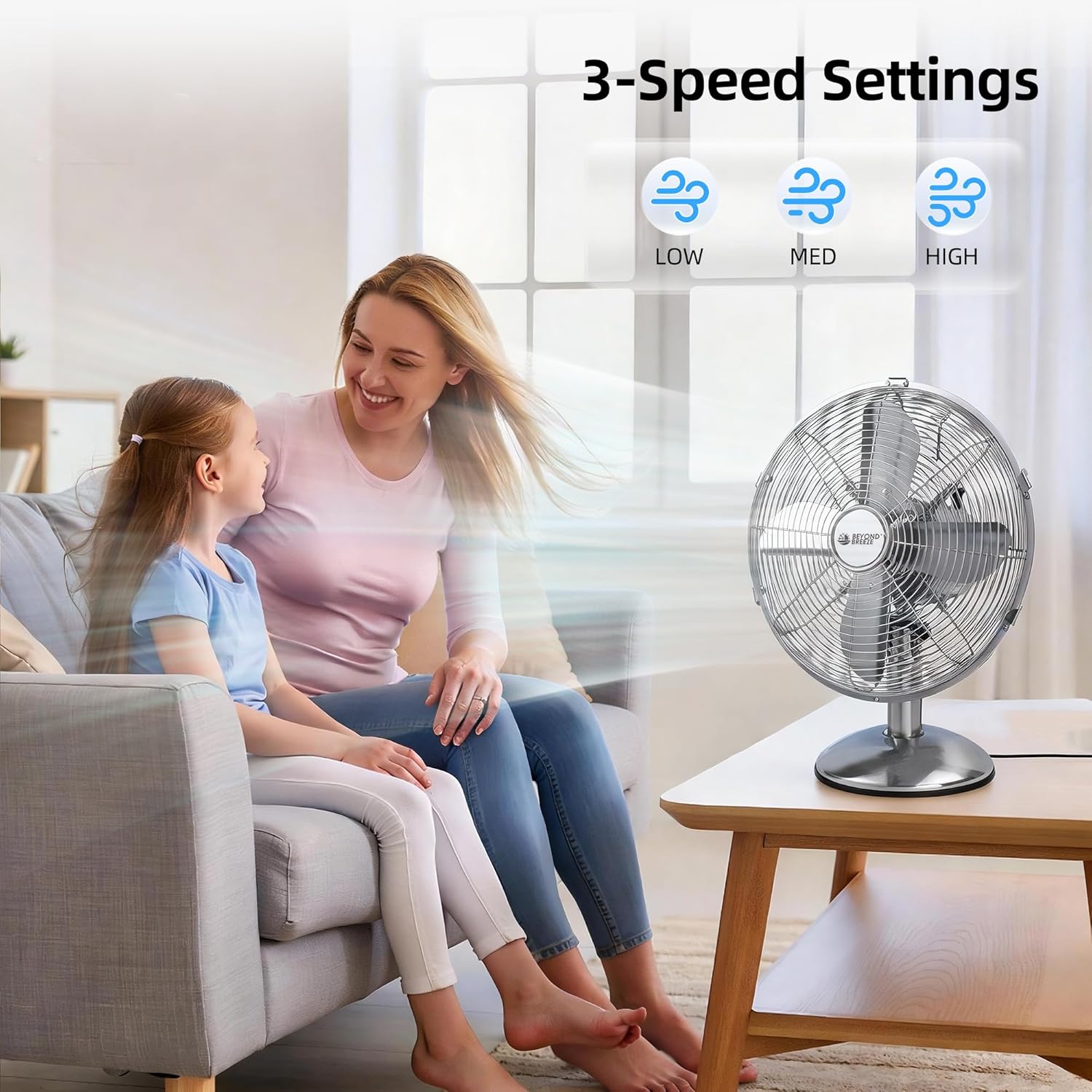 BEYOND BREEZE 12 Inch Retro Oscillating Table Fan, All Metal Desk Fan with 3-Speed and 80° Wide Oscillation, Perfect for Home and Office
