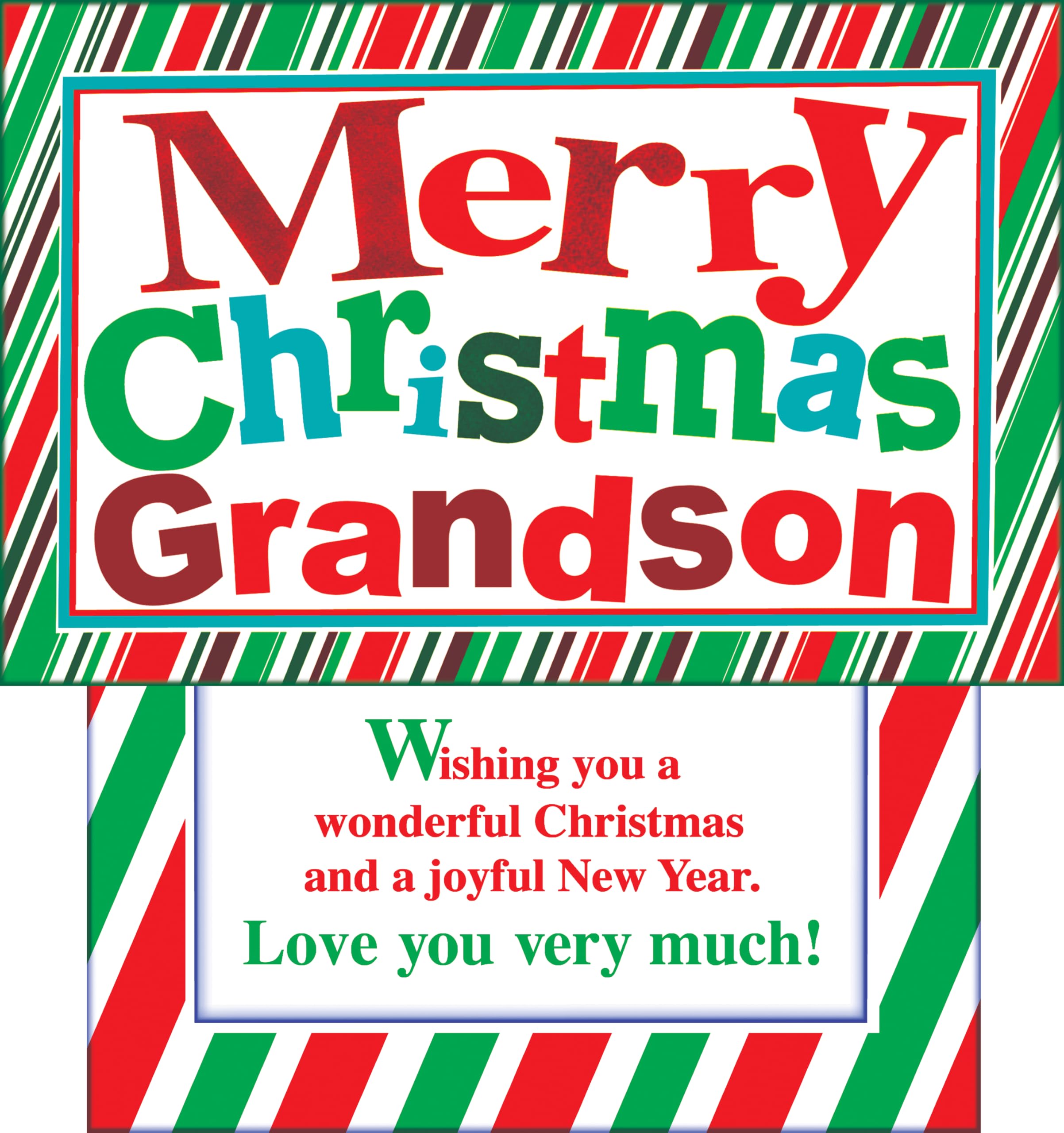 Chuck's Card-O-Rama Grandson Christmas Card - Made in Chicago - Large Card Opens to 10" x 7.75" - Ultra Colorful Design - Premium Envelope Included &