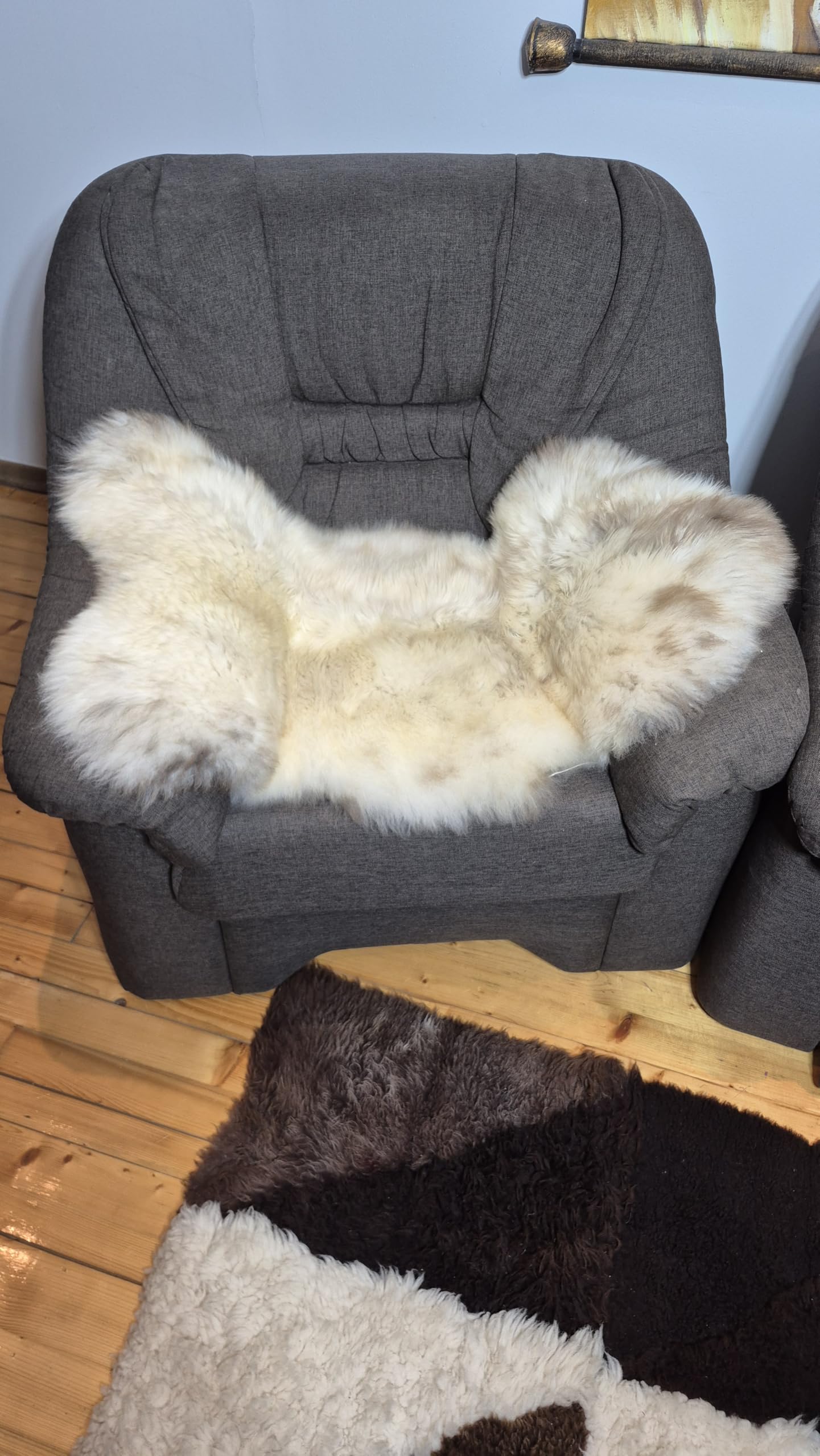 Peau d'agneau naturelle jaune chiné - Véritable peau de mouton unique - Tapis décoratif de qualité supérieure et jeté de fauteuil - Fourrure douce à poils longs d'environ 6 cm - Écologique