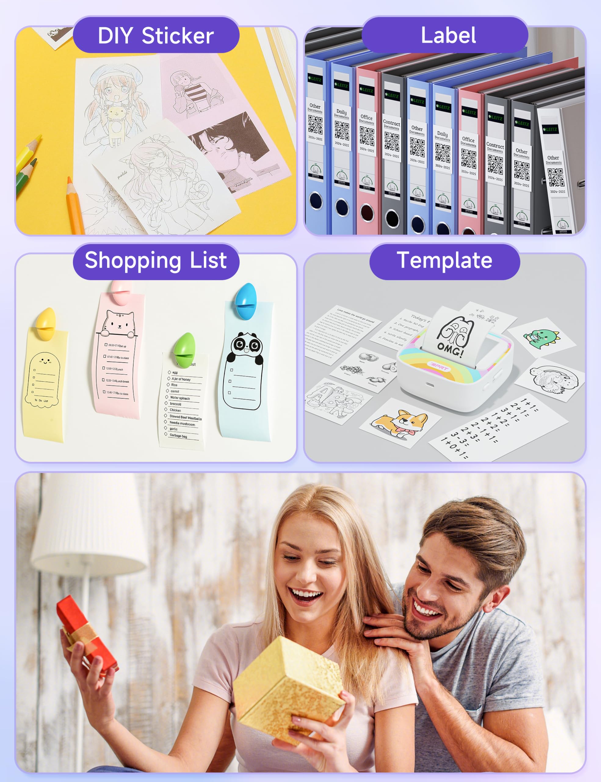 iDPRT Sticker Printer, Portable Sticker Maker Machine, Mini Inkless Bluetooth Thermal Printer for iPhone & Android, Pocket Printer for Labels, Barcodes, DIY Journaling, Kids Gift, Gray: Multicoloured