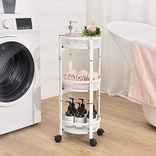 Miniatura 5 de TOOLF Carrito de almacenamiento de metal de 3 niveles, carrito utilitario plegable, sin montaje, organizador de servicio multifunción con ruedas