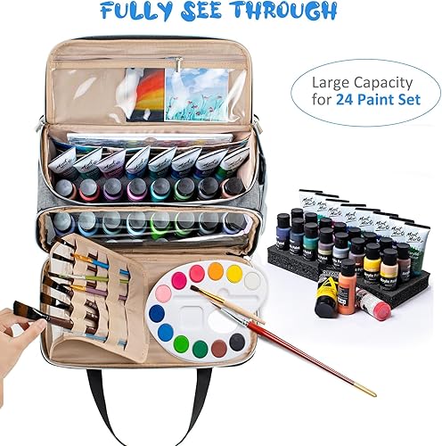 Miniatura 3 de SFYBYHEART Almacenamiento de pintura acrílica, organizador de manualidades, organizador de suministros de arte, bolsas de arte, soporte para