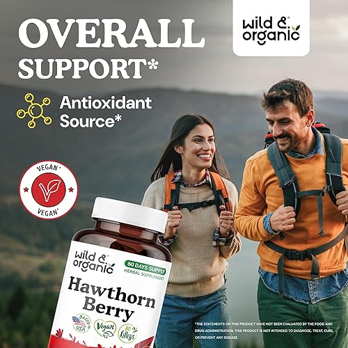 Miniatura 2 de Wild & Organic Cápsulas de bayas de espino de 1200 mg - Soporte general - Suplemento en polvo de bayas de espino - Crataegus Monogyna Fruit - 60