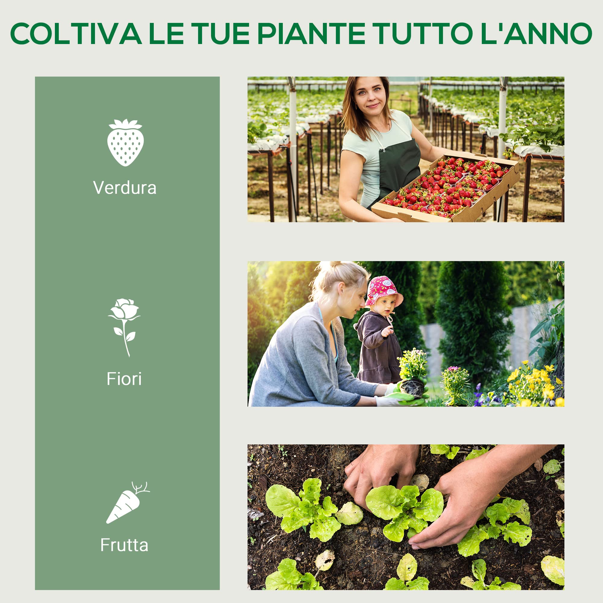 Outsunny Serra da Balcone a 4 Livelli con Porta Avvolgibile e 4 Rotelle, Serra per Orto con Struttura in Acciaio e Copertura PVC, per Orto Verdure Fiori Frutta, 69x50x165 cm, Trasparente