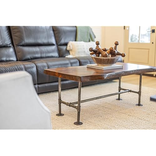 SRLWerks Industrial Pipe and Wood End & Coffee Table Set of 3 Live Edge Rustic Vintage – Living Room Furniture – Handcrafted End Tables – House Side Tables – Natural Wood (Honey Pine)