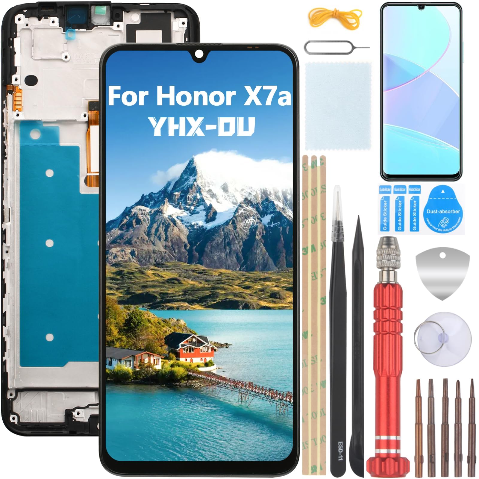 ARSSLY Schermo LCD Per Honor X7a Con Cornice E Kit Riparazione – Nero, 6.75"