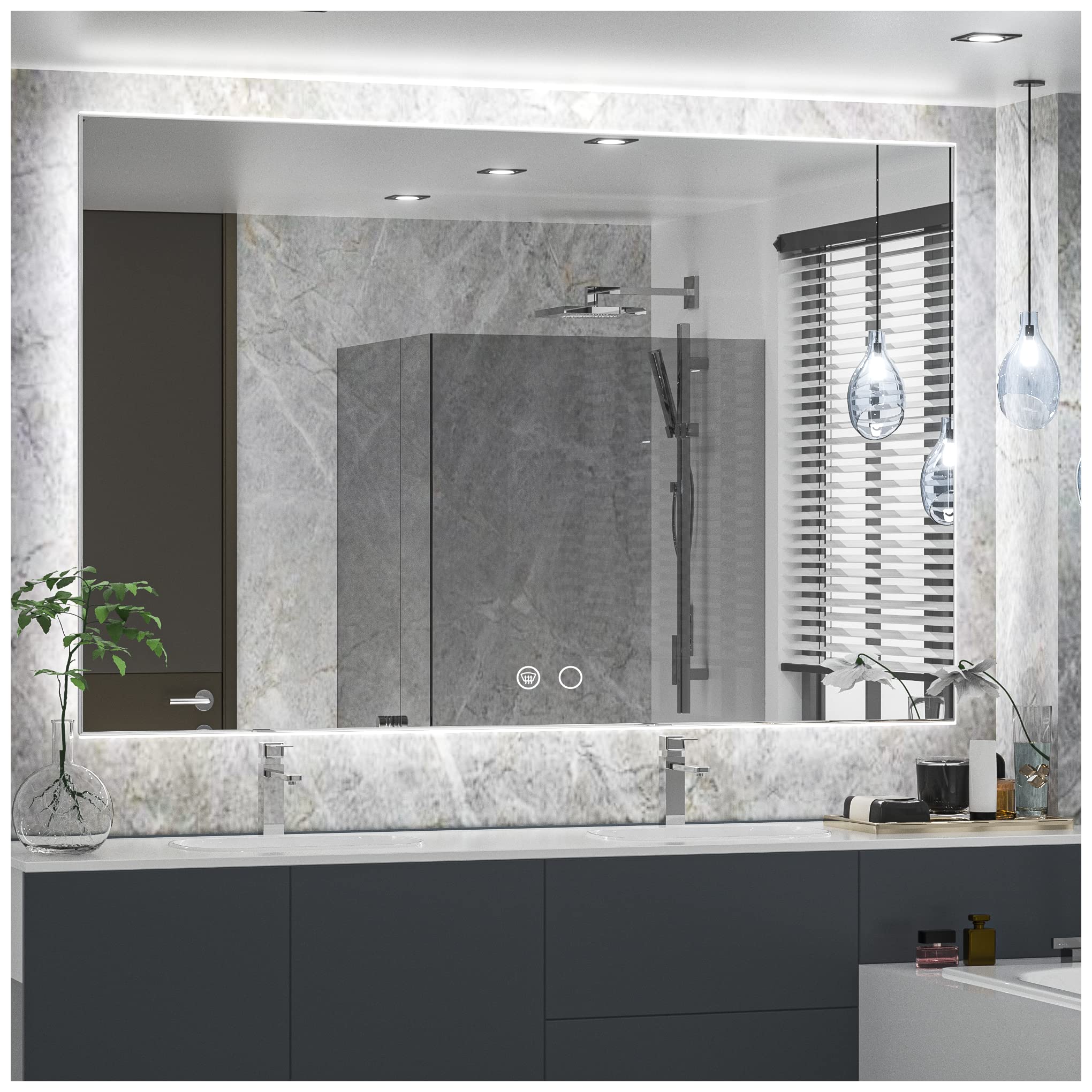 Buy Keonjinn 55 x 36 Inch LED Bathroom Mirror with Lights Backlit ...