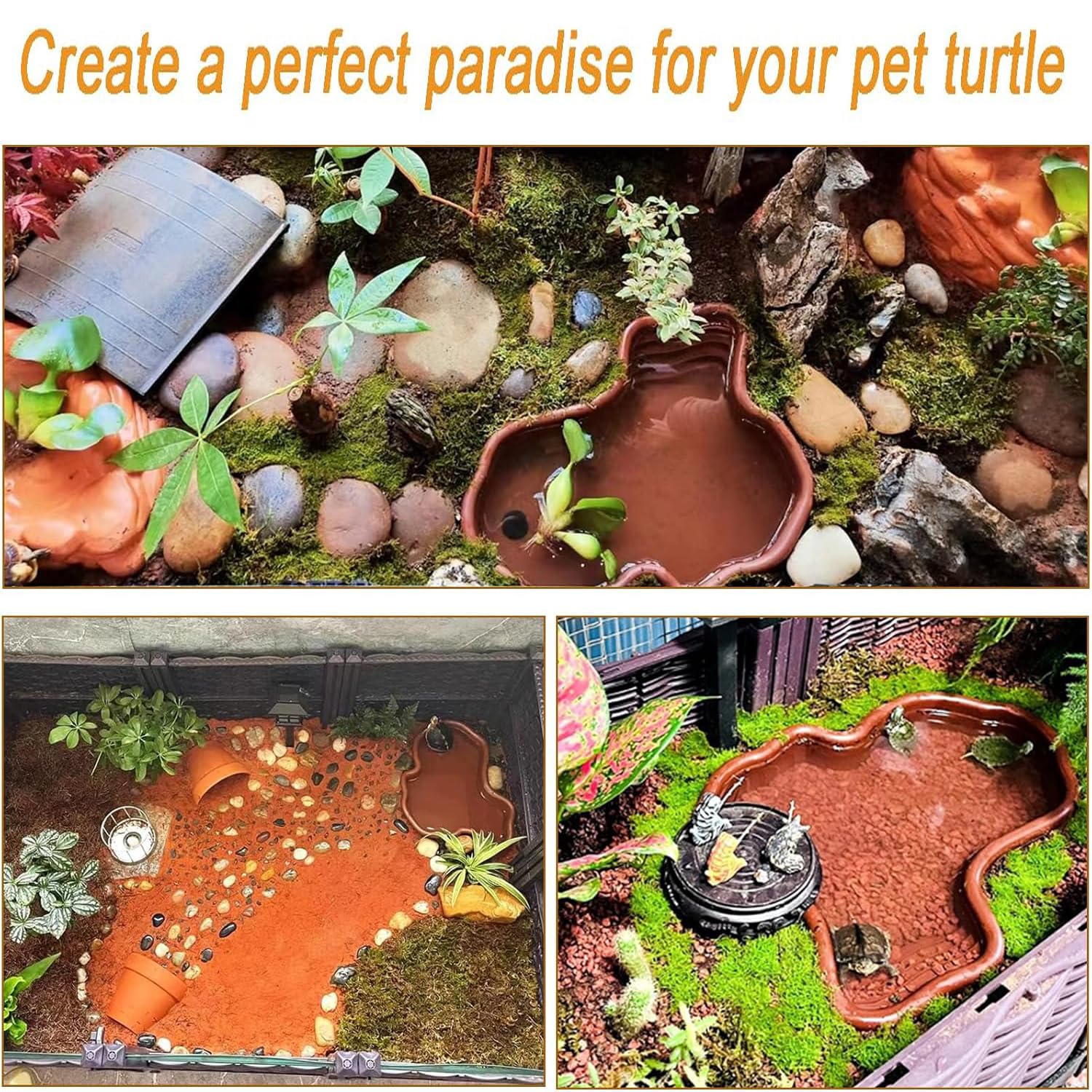 MEISO Bassin pour Tortue, Baignoire pour Reptiles, Bassin Tortue Terrestre en Plastique avec Rampe Antidérapante, Piscine pour Tortues, Bol d'eau pour Reptile, Gamelle Reptiles avec Drainage