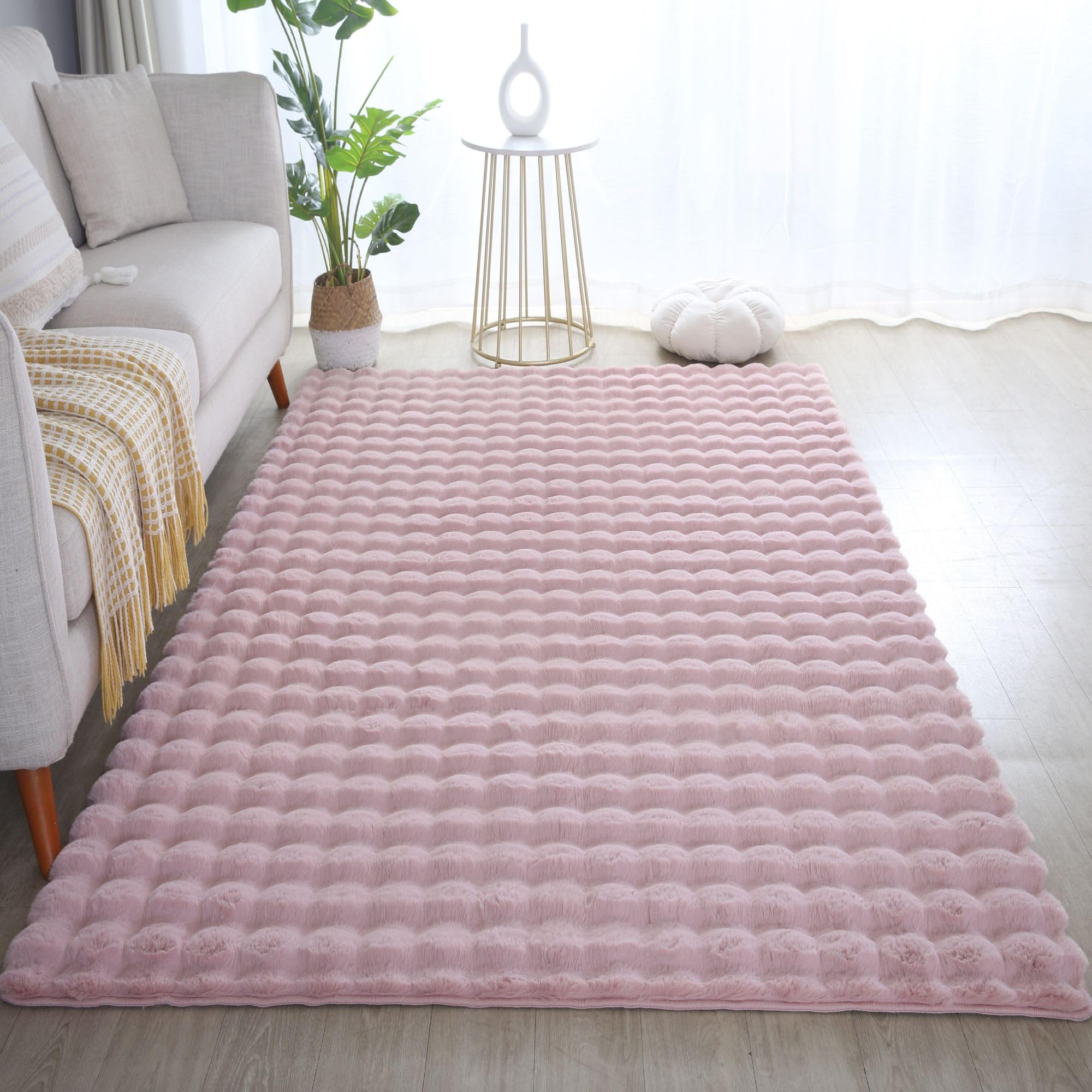 Carpetsale24 Tapis Poils Longs Shaggy Aspect 3D Ethnique Boho Look Doux, Moelleux, antidérapant, rectangulaire, Chambre à Coucher, Rose Tapis 120x170 cm