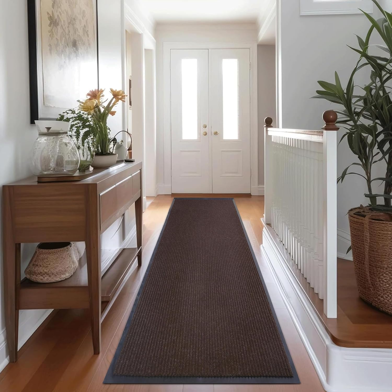 Runner Rug 3ft x 10ft Indoor Outdoor Entrance Mat Striped Brush Step Floor Mat with Non-Slip Rubber Backing Low Profile Doormat for Entryway,Hallway,Kitchen,Home,Balcony