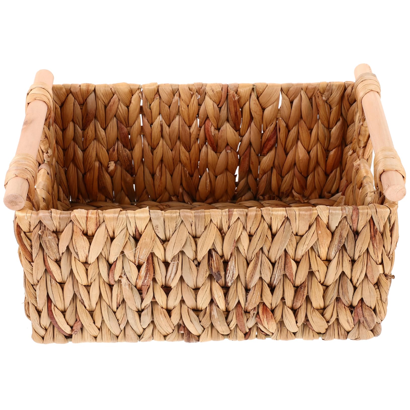 Amosfun Cesta Estilo Rústico y Natural Tejida a Mano de Fibra Natural de Almacenamiento con Madera E Hierro para Escritorio y Ropa