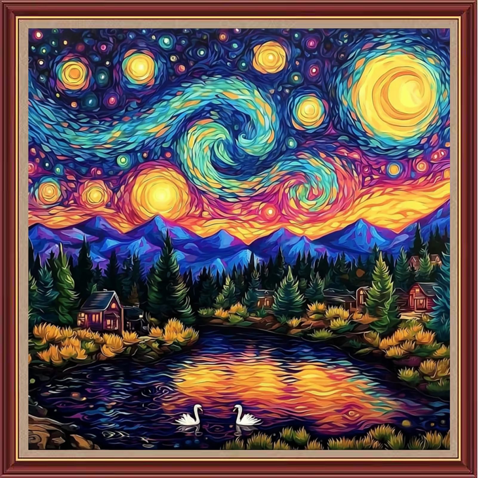 Dooxvey Cross Stitch Kits for Adults Beginners,Full Range of Cross-Stitch Stamped Kits Needlepoint Kits for Beginners Embroidery Kits 11CT Cross Stitch Patterns-Van Gogh's Starry Night Home 18x18 inch