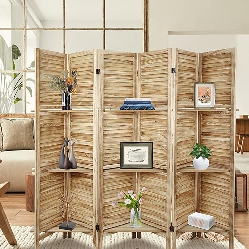 Miniatura 8 de Babion Divisor de habitación de 6 paneles divisor de habitación de madera con estantes divisores portátiles de 56 pies y pantallas plegables de