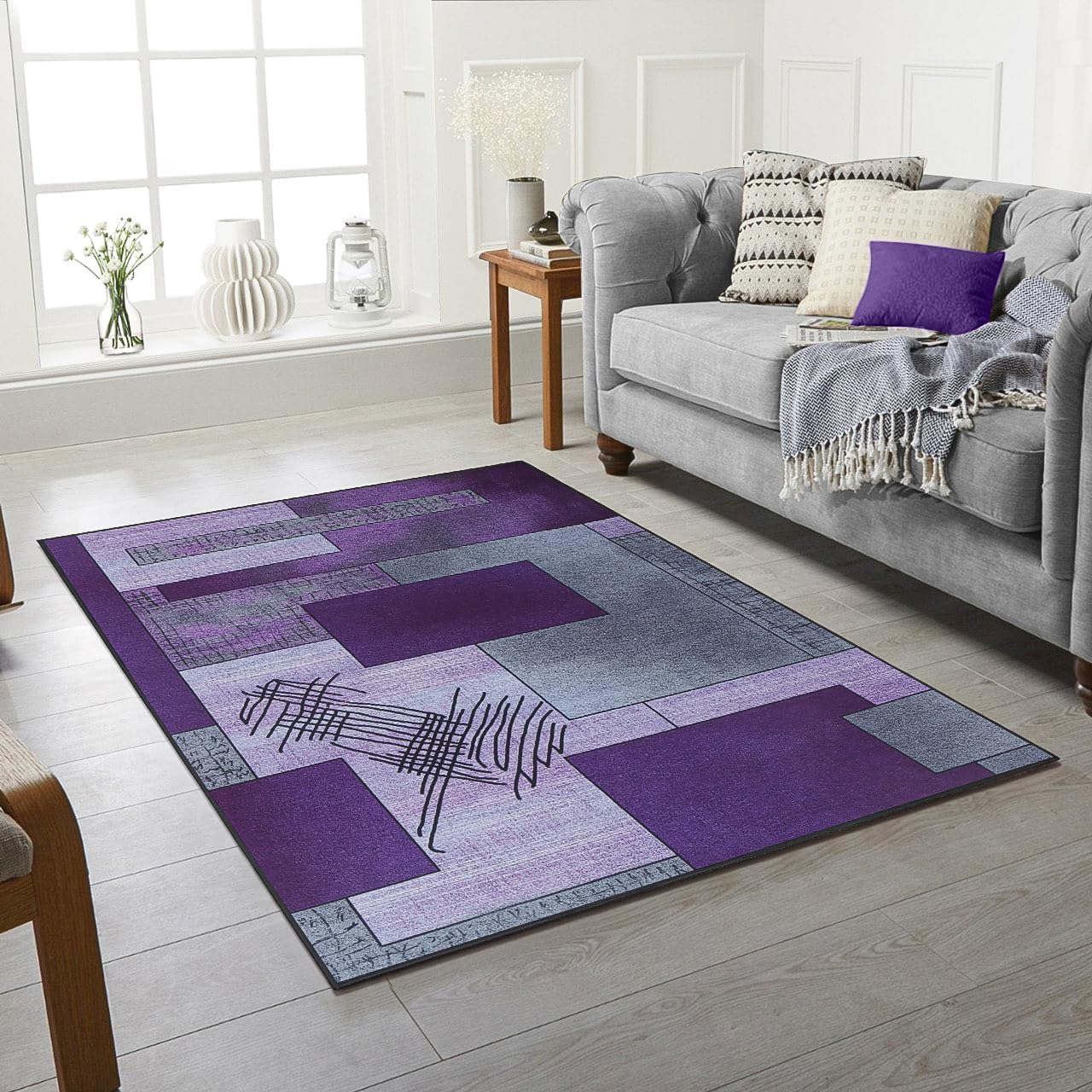 Rugstore shop ltd Machine Washable Area Rugs For Kitchen, Bedroom, Dining and Living Room | Kid Pet Friendly Rug | Morden Design Carpet | Low Pile | Non Slip Lux_Purple_200 x 290 cm