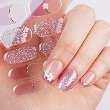 DANNI & TONI 28 Stickers Lavender French Tips Semi Cured Nail Wraps Soft Self-Adhesive Gel Nail Stickers,Flower Salon-Quality Gel Nail Polish Strips Shimmering Manicure Stickers SetSpring Whisper