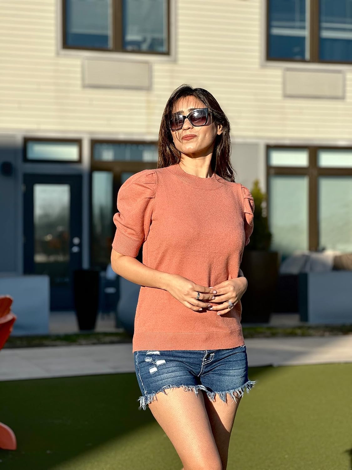 Women's Puff Short Sleeve Sweater Tops 2025 Summer Fall Trendy Knit Crew Neck Casual T Shirts Blouses - Image 4