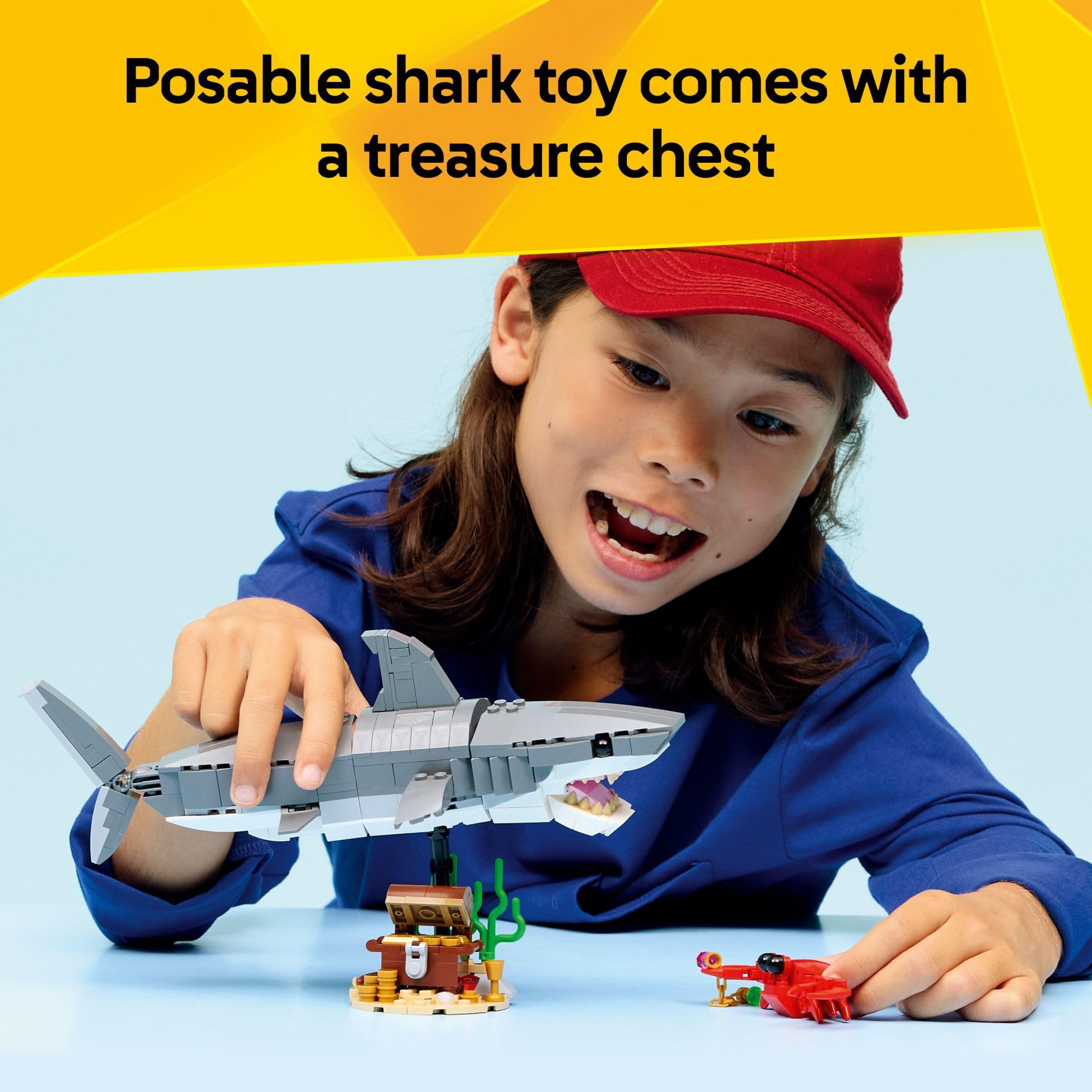 LEGO Creator Fierce Shark with a Treasure Chest Building Toy for Boys & Girls - Kids Build a Shark, Fish, or Manta Ray Animal Figure - Bedroom or Shelf Decor for Ages 8+ - 31381