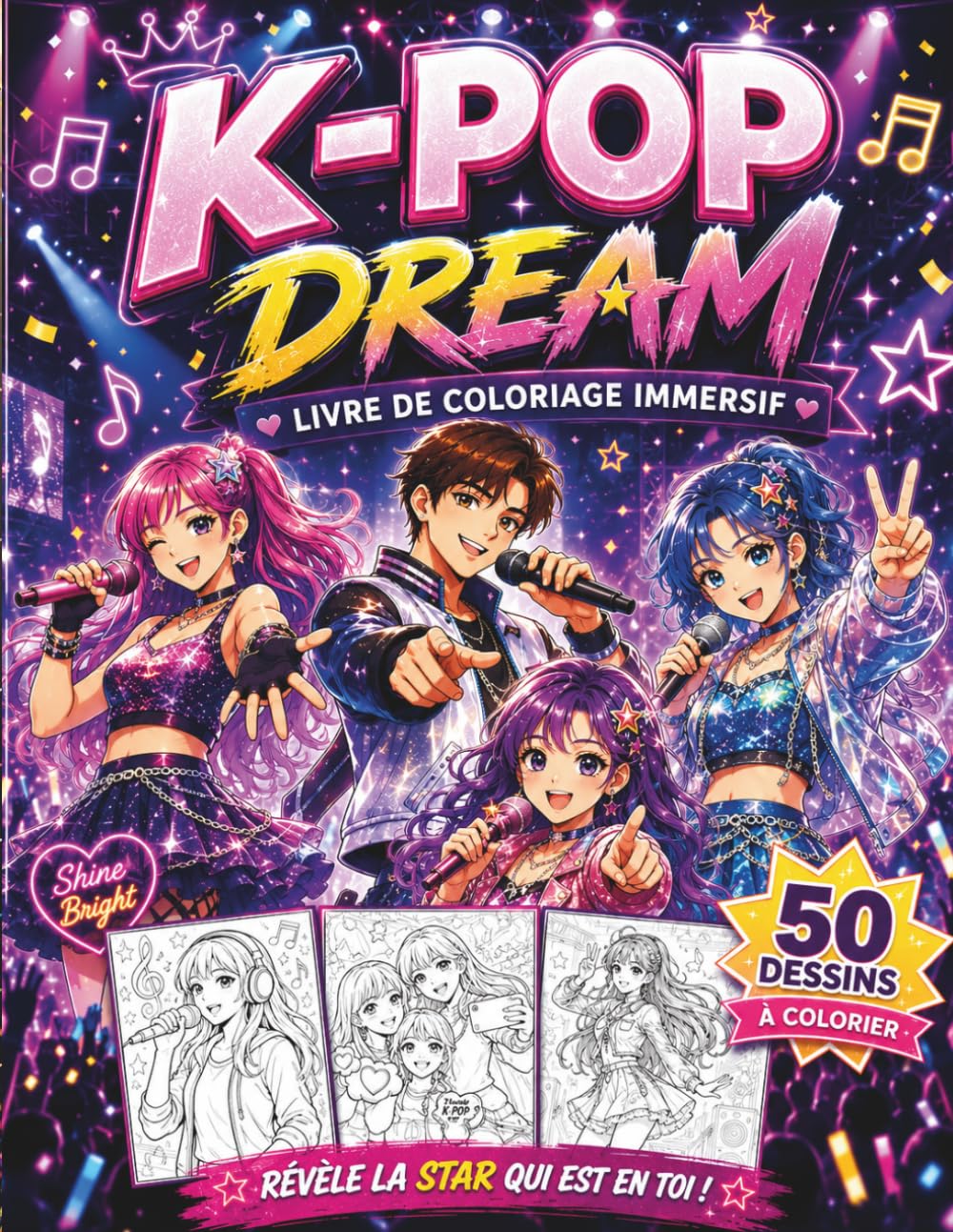 K-POP DREAM - Livre de coloriage immersif: 50 dessins à colorier