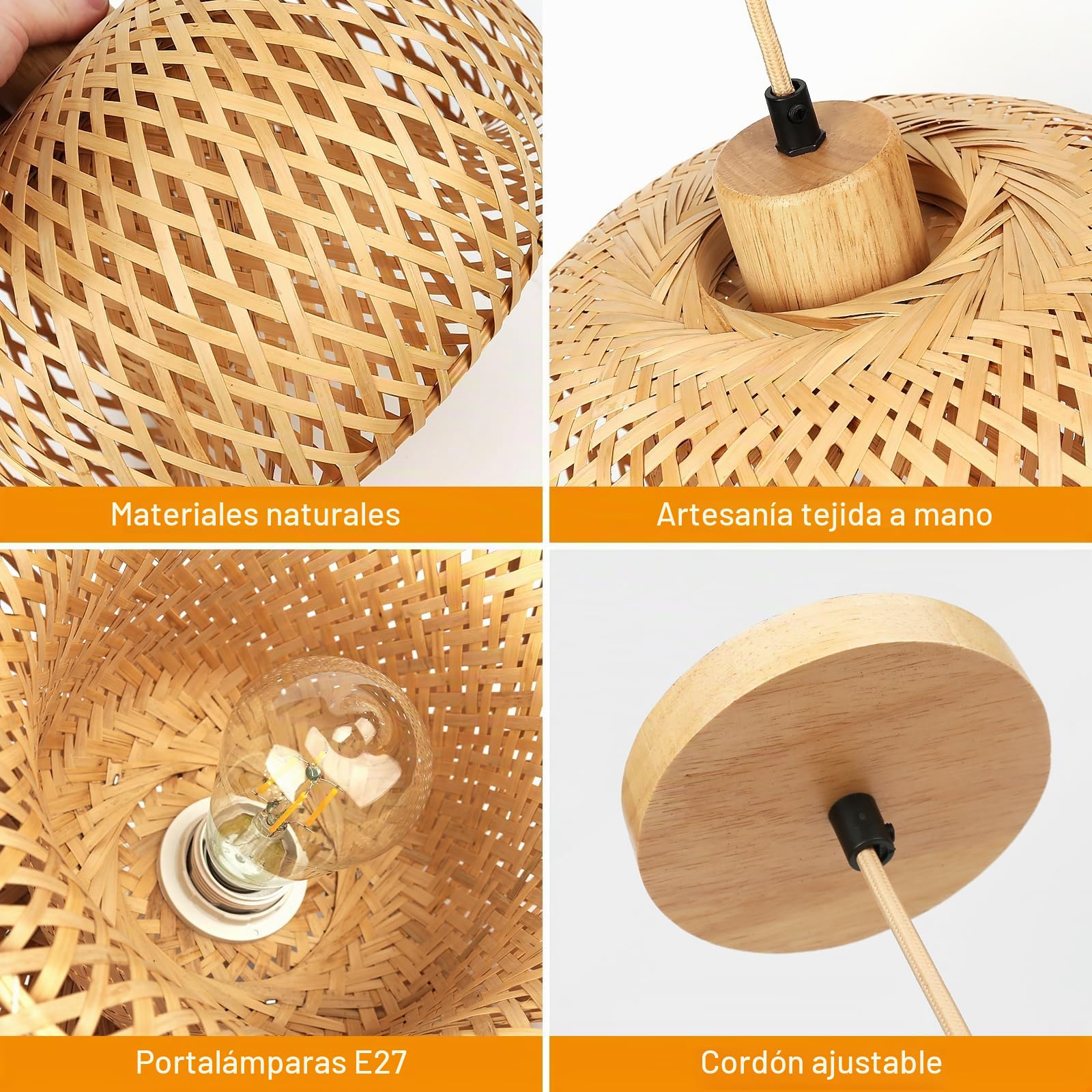 FRIDEKO HOME Lámpara colgante de ratán natural bambú lámpara colgante mesa