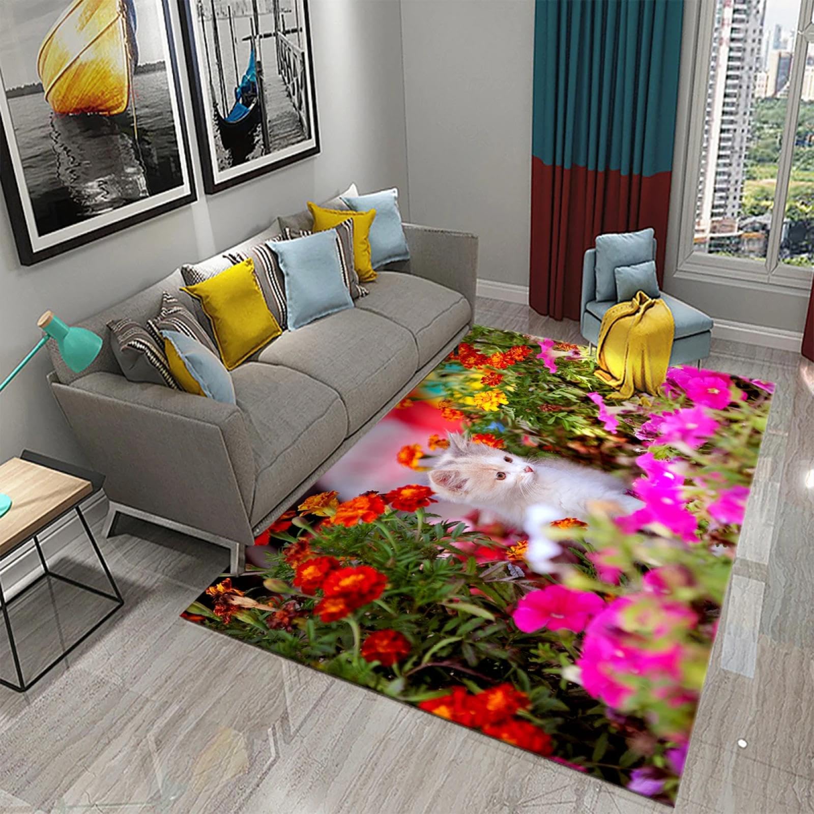 Tapis imprimé animal et chat doux pour salon moderne et chambre