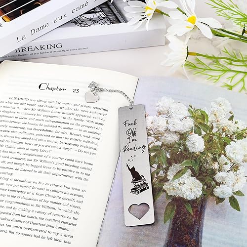 Miniatura 3 de PLwelth Marcapáginas divertido para mujeres y hombres, marcapáginas de metal para amantes de los gatos, lindo marcapáginas con colgante de borla de