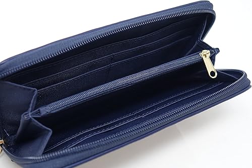 Miniatura 4 de Tommy Hilfiger Bolso de mano con cremallera de lona revestida con logotipo azul marino, rosa y blanco para mujer, Azul marino, Cartera con