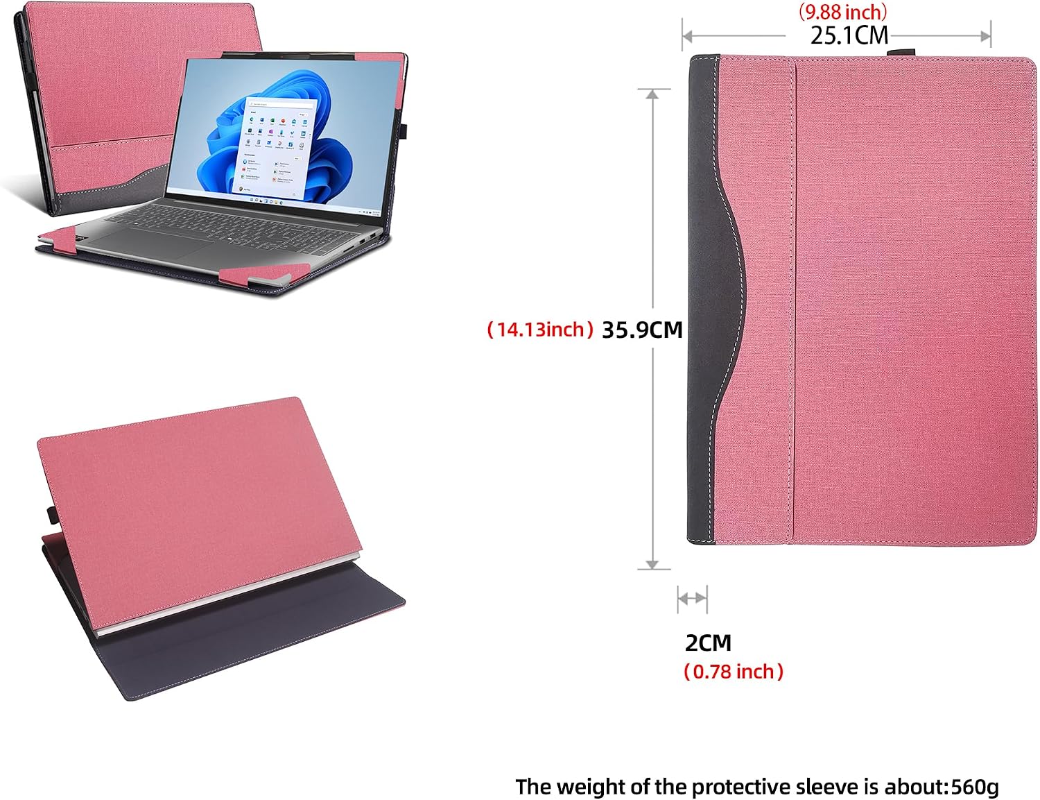 Laptop Case for Lenovo IdeaPad Slim 5 16 ABR8 | 16IAH8| 16IRL8 16inches [Not Other Models] All Inclusive Drop Case PU Leather Inside Pocket Cover (Pink)