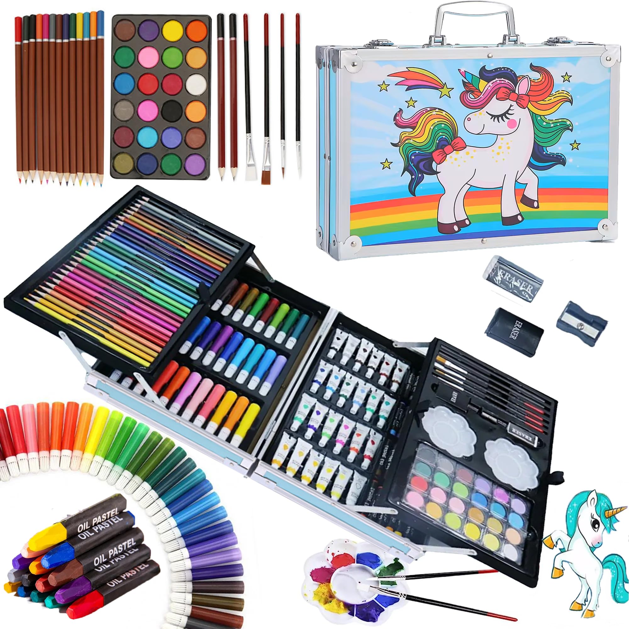 HYDROGELIX® - maletin pinturas para niños, acuarelas, pintura acrilica, estuche pinturas, set de pinturas para niños, maletín de pinturas para niñas, maletin pinturas unicornio