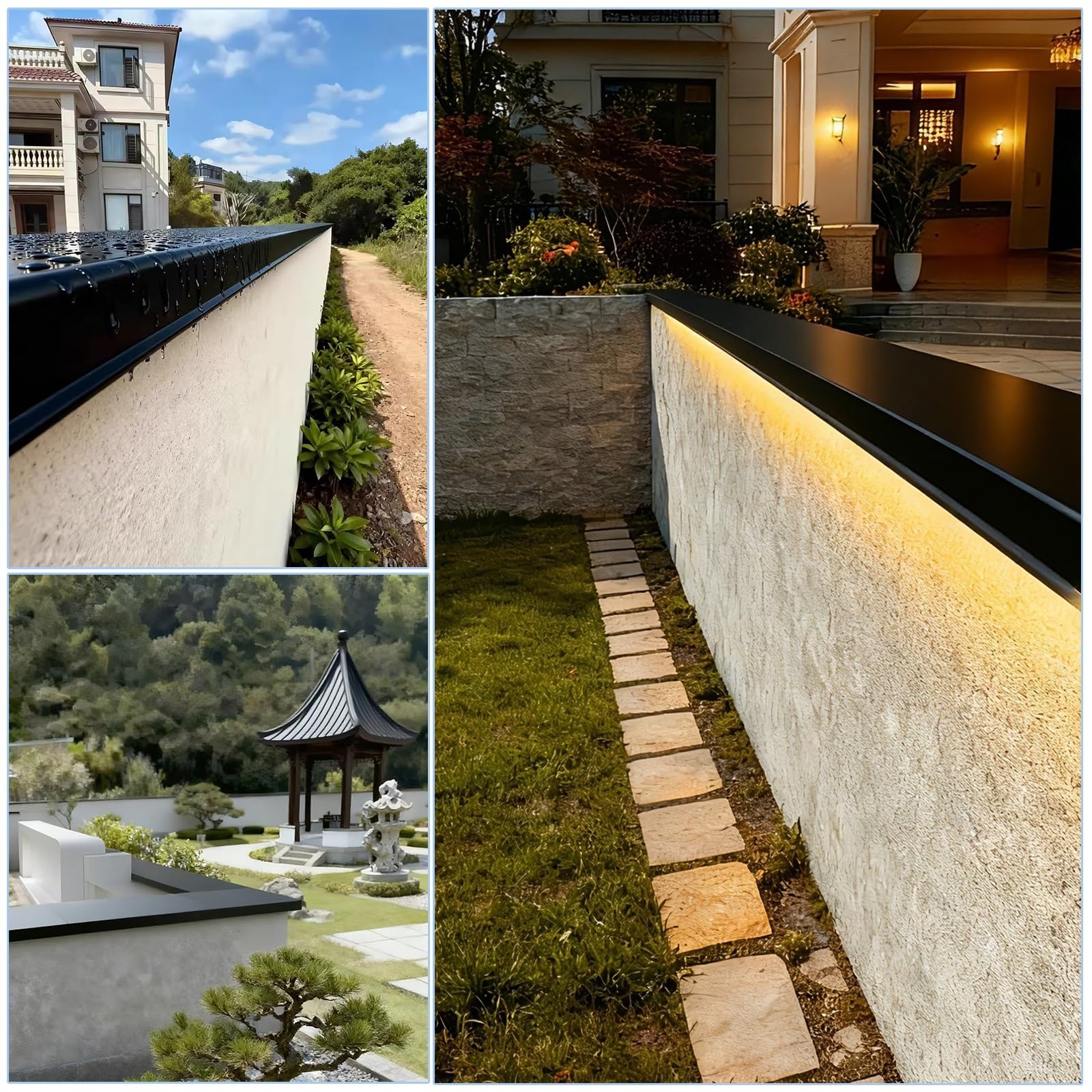 Wandschutzkappe aus Metall mit LED-Lichtstreifenkanälen, Wandabdeckplatte für Balkon, Hof, Deck, Terrasse, Garten, langlebige Wandverkleidung