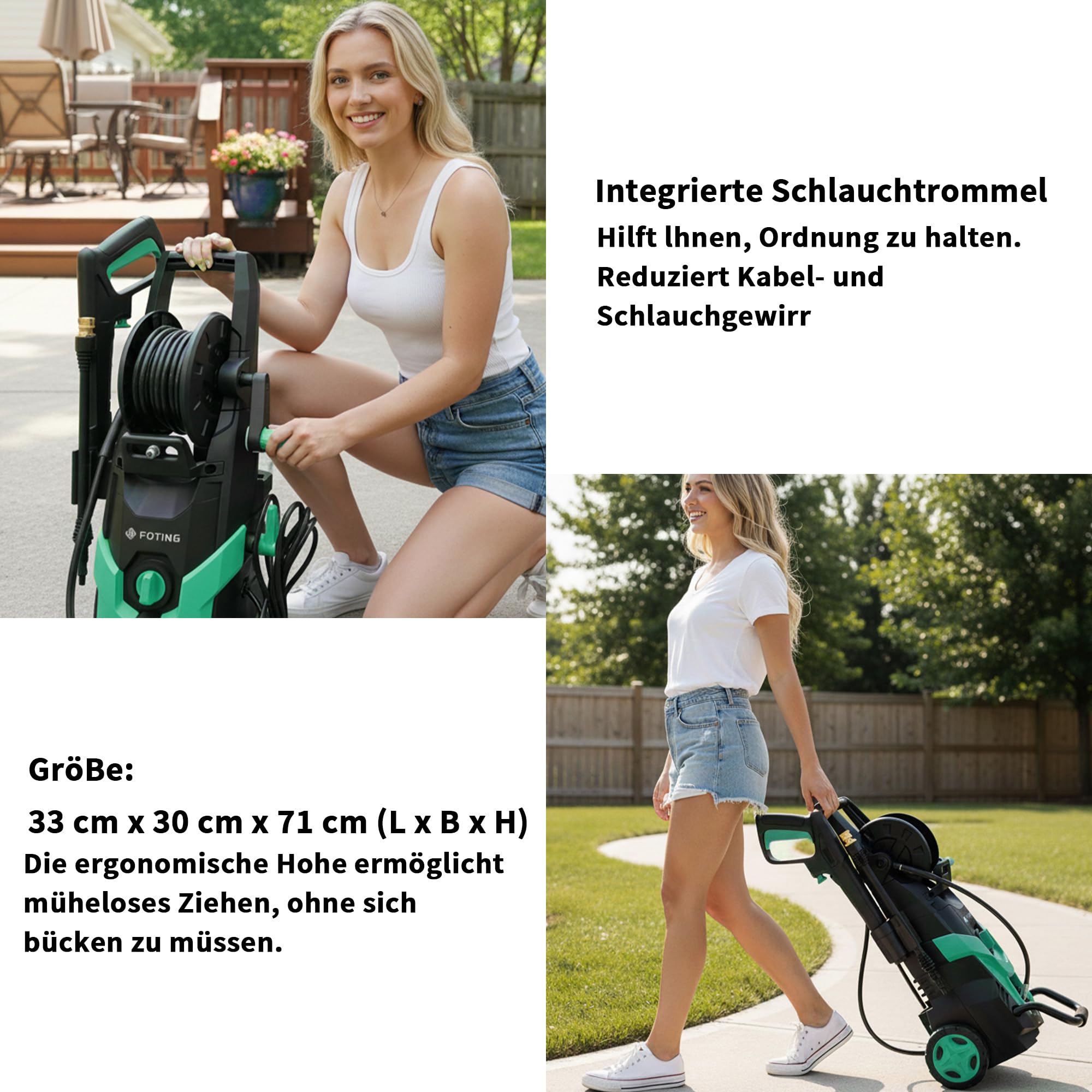 2026NEW Hochdruckreiniger 180 Bar, 450 l/h, Elektrischer Hochdruckreiniger mit 7 m Hochdruckschlauch, Schlauchtrommel, 500 ml Reinigungsmittelbehälter & 6-in-1-Düse, für Auto, Terrasse und Garten