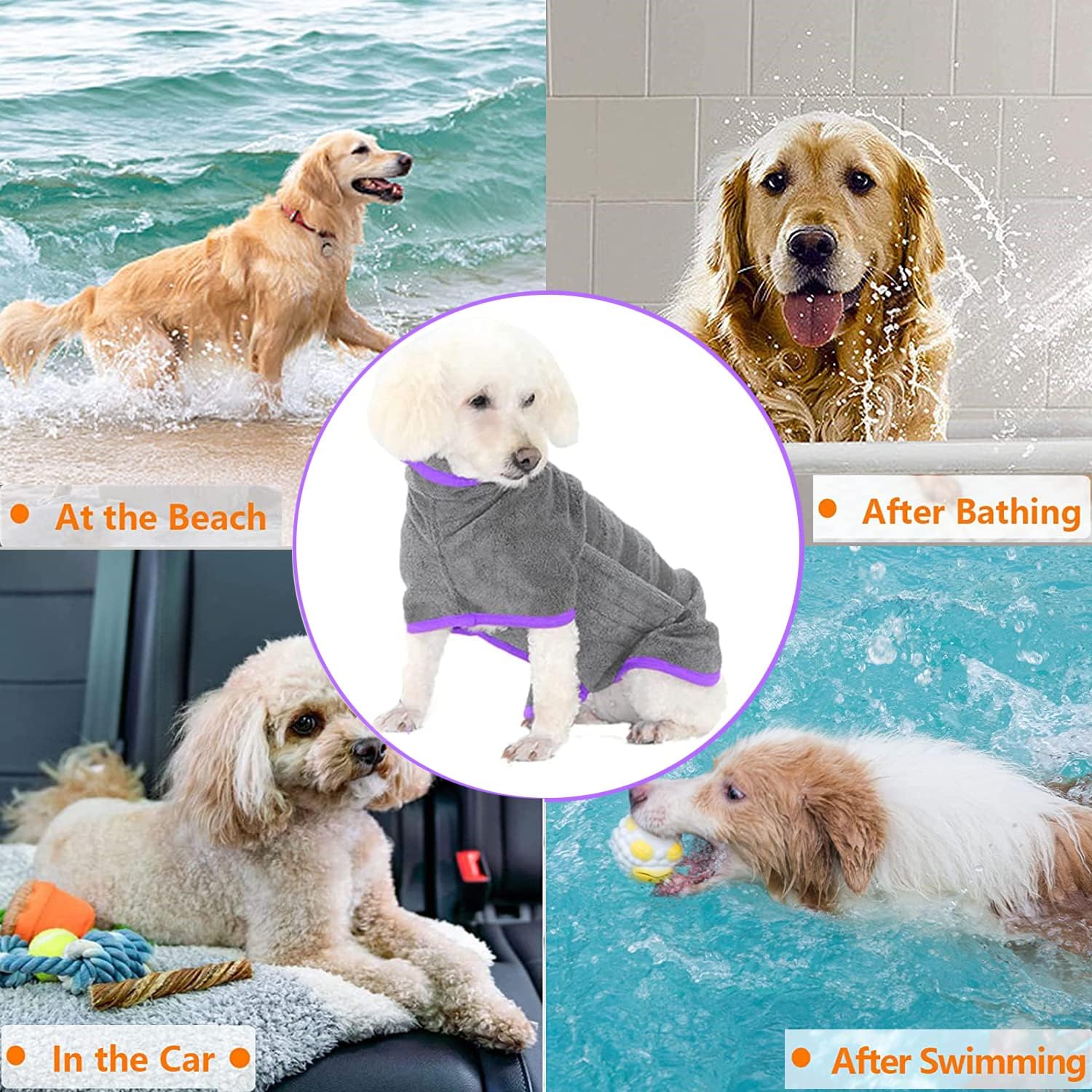 Peignoir pour Chien, Peignoir Chien Super Absorbante, Peignoir Chien élastique Réglable, Peignoir Bain Chien à Séchage Rapide pour Chiens de Taille Moyenne/Grande