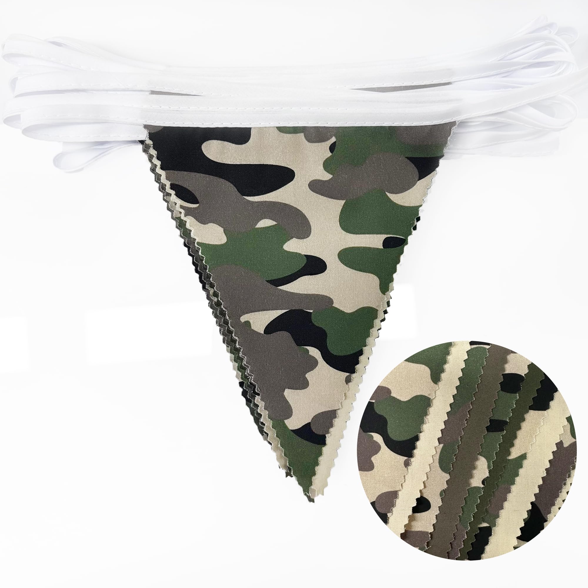 Banderín de camuflaje de 32 pies para decoración de fiesta, banderín de héroe de camuflaje verde y marrón, banderines de tela, banderines triangulares para soldados militares, tanques del ejército