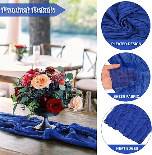 Miniatura 2 de Camino de mesa de gasa de color azul real de 10 pies de largo, camino de mesa de tela de gasa bohemio, camino de mesa rústico transparente para