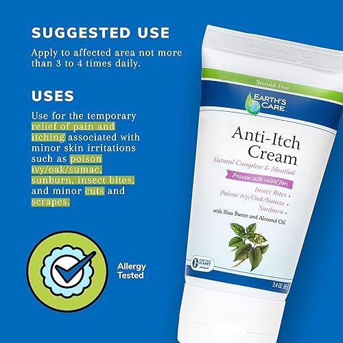 Miniatura 3 de Earth's Care Crema antipicazón, alivio de picazón extra fuerte, alivia quemaduras solares, erupciones e irritación menor de la piel, 2.4 onzas