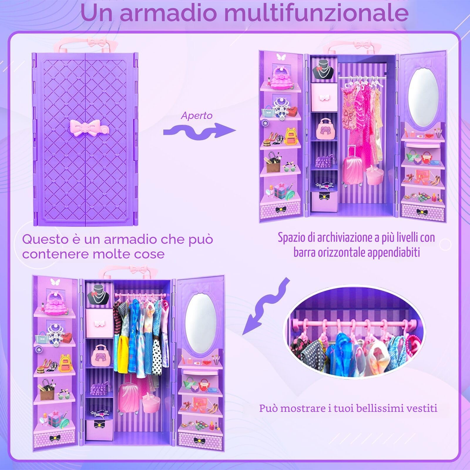 65 Vestiti e accessori per Bambole con Armadio per Bambole da 11,5 pollici - Set di Bambola di Design Inclusi Abiti da Sposa e Vestiti di Moda Top e Pantaloni per Ragazze (include la bambola)