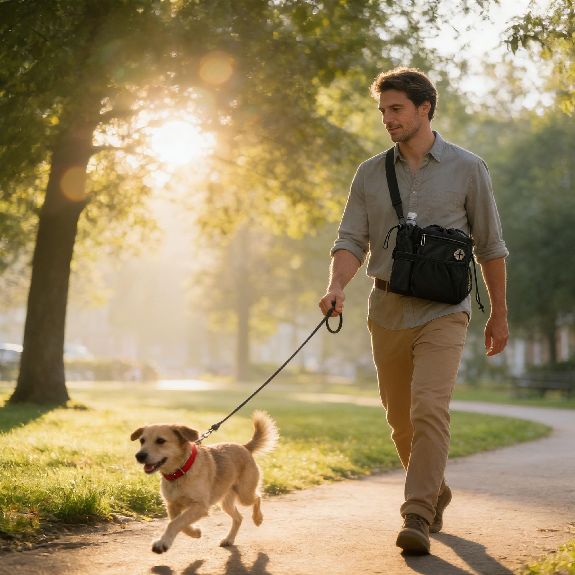 Bolsa Bocadillos para Pasear Perros al Aire Libre, Impermeable Bolsa Agua Extraíble, Bolsa de Golosinas para Perros Portátil, 3 Métodos Uso, 1 Rollo Bolsa Basura y 1 dispensador Bolsa Inodoros