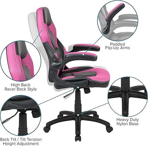 Miniatura 314 de Flash Furniture Juego de escritorio para juegos negro y silla de carreras blanco/negro con soporte para tazas, gancho para auriculares y soporte