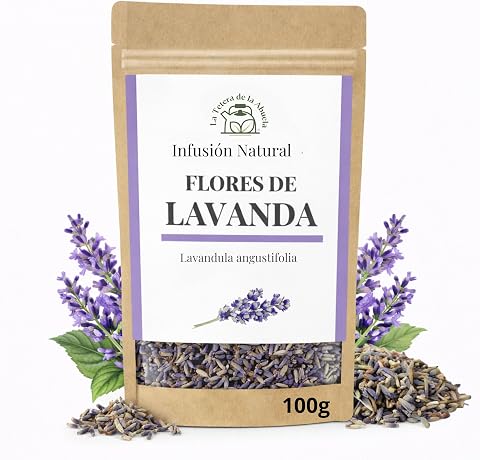 Infusión de Lavanda Natural 100 g – Flor Entera y Seca – Té Relajante sin Cafeína para Calma y Bienestar – La Tetera de la Abuela