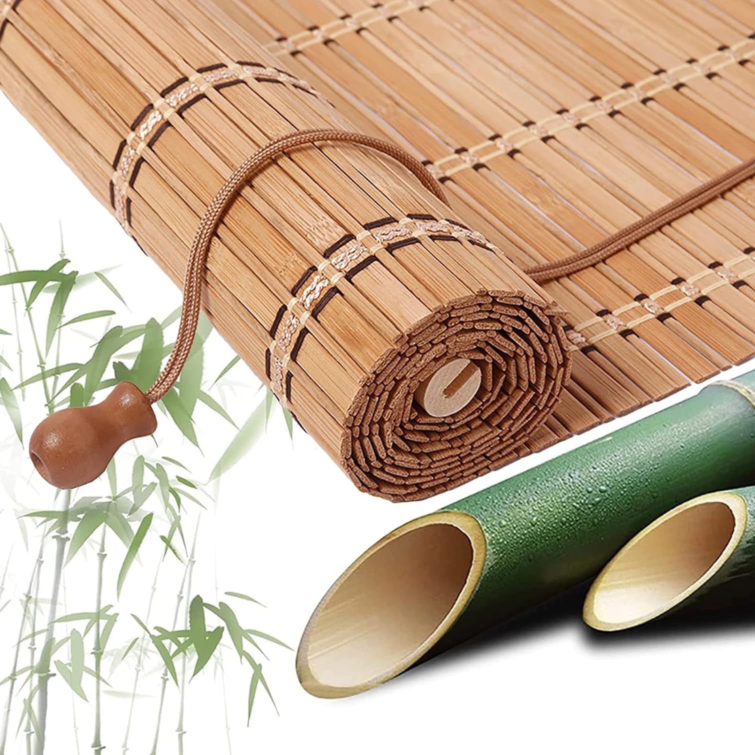 Roleta bambusowa w stylu retro, roleta bambusowa, roleta z filtrem światła, roleta rzymska, z bambusa, do użytku wewnątrz i na taras, do kuchni (130 x 120 cm)
