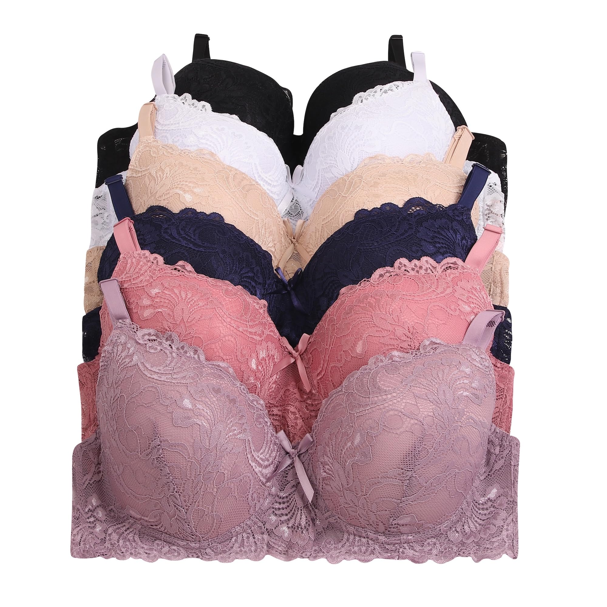 Viola's Secret 6 Pack of Color Print T-Shirt Bras B Cup C Cup and D Cup