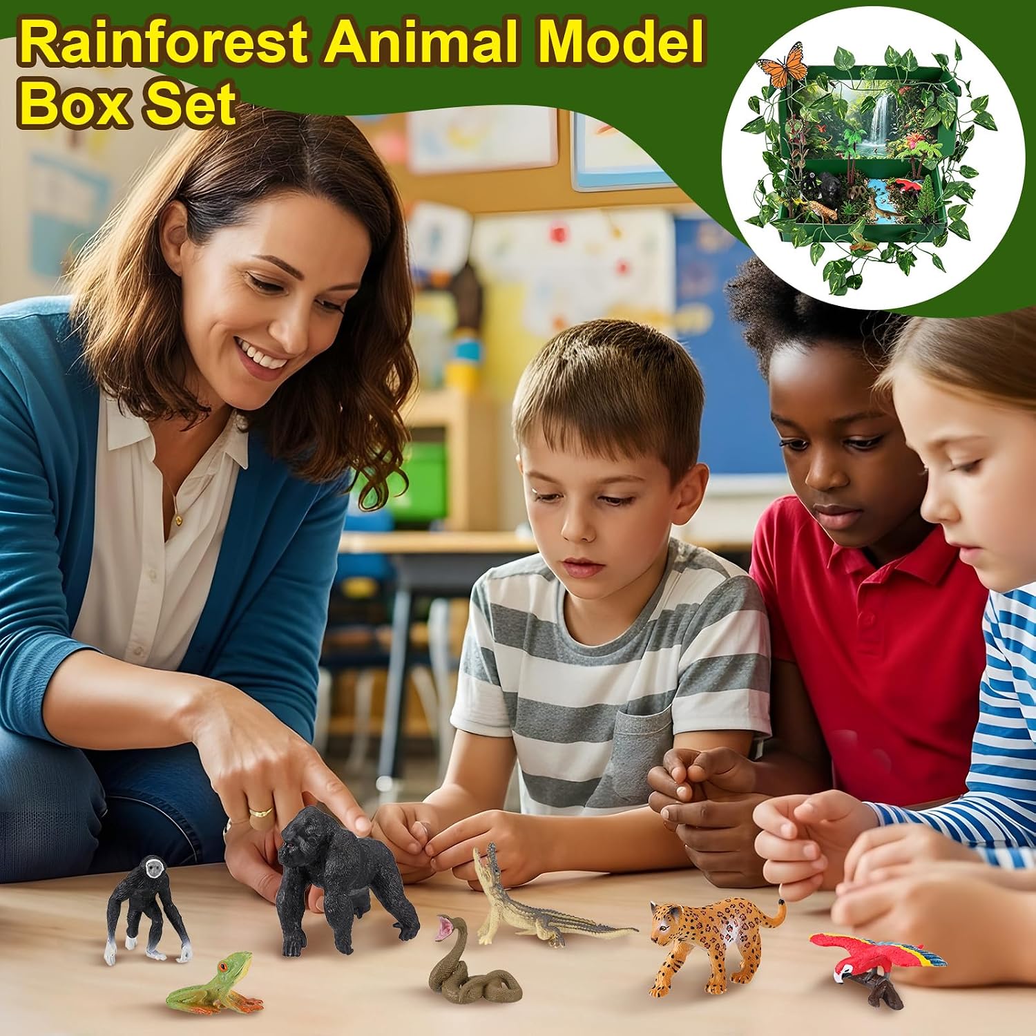 HIYZI 48 Pcs Rainforest Animals Figures Toys Rainforest Diorama Supplies