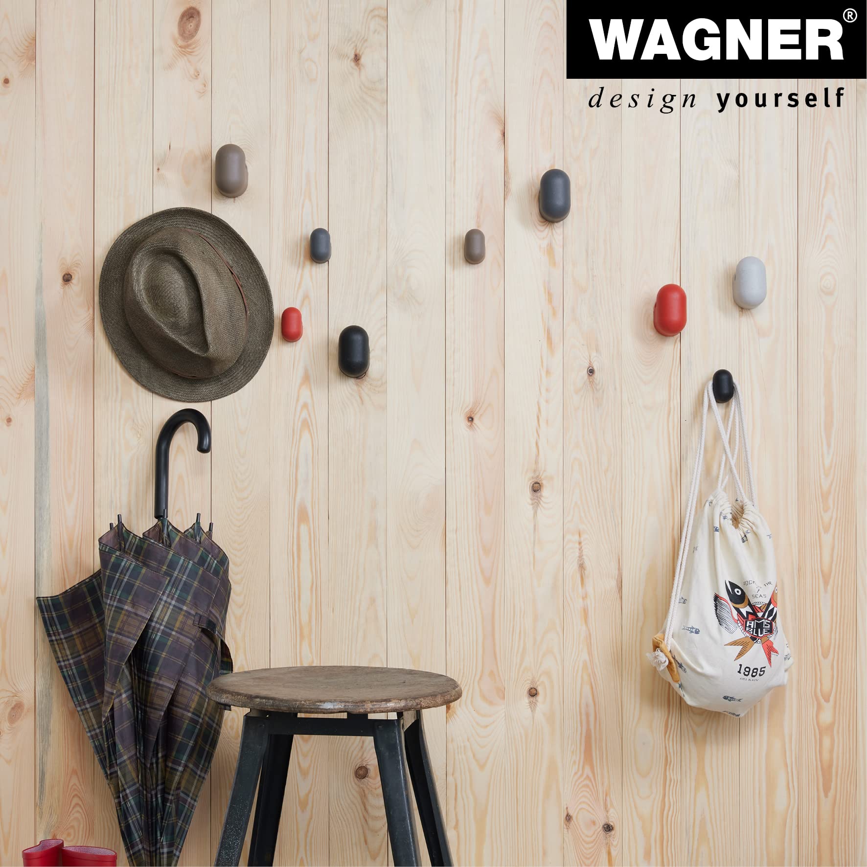 WAGNER, hooks4home, Design Wall Hooks Pill 4pcs. Set, 51 x 32 x 37 mm & 76 x 47 x 55 mm, for Clothes Bags, Hats etc - Image 4