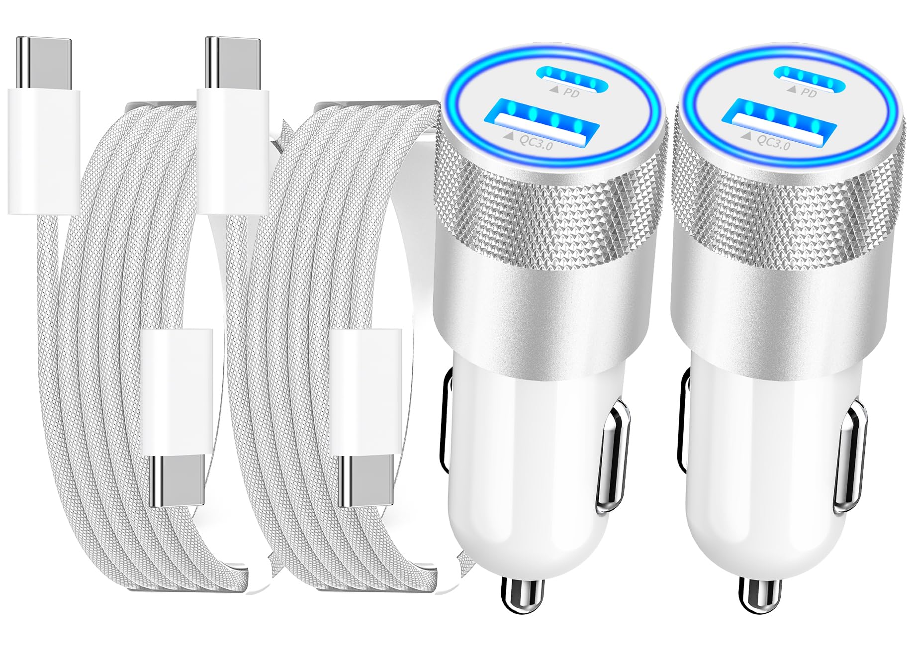 USB C Car Charger for iPhone 16/16 Pro Max, 2Pack 66W Dual Ports USB-C & USB-A Car Charger with 6FT Woven USB C Fast Charging Cable for iPhone 16 Plus/16 Pro, iPhone 15/15 Pro Max, iPad, Galaxy, Pixel
