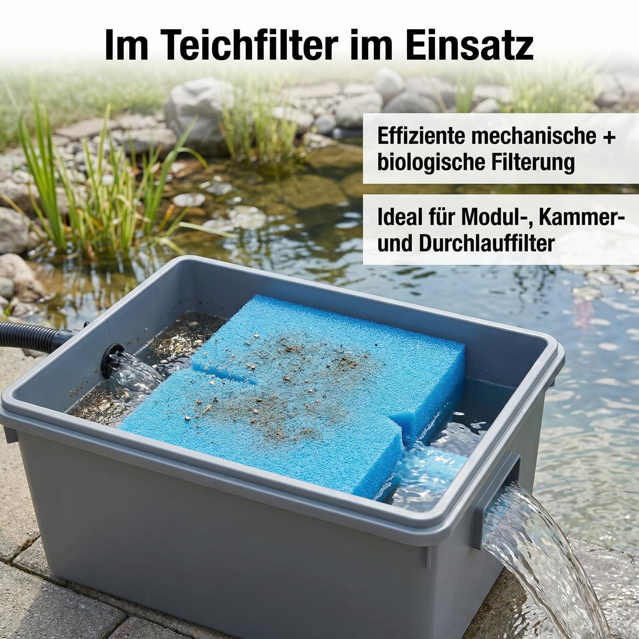 Pondlife Filterschaum blau 100x100x5 cm PPI 30 fein, Filtermatte Teich und Aquarium, zuschneidbar, zur optimalen Verwendung als Filtermedium in Teichfiltern
