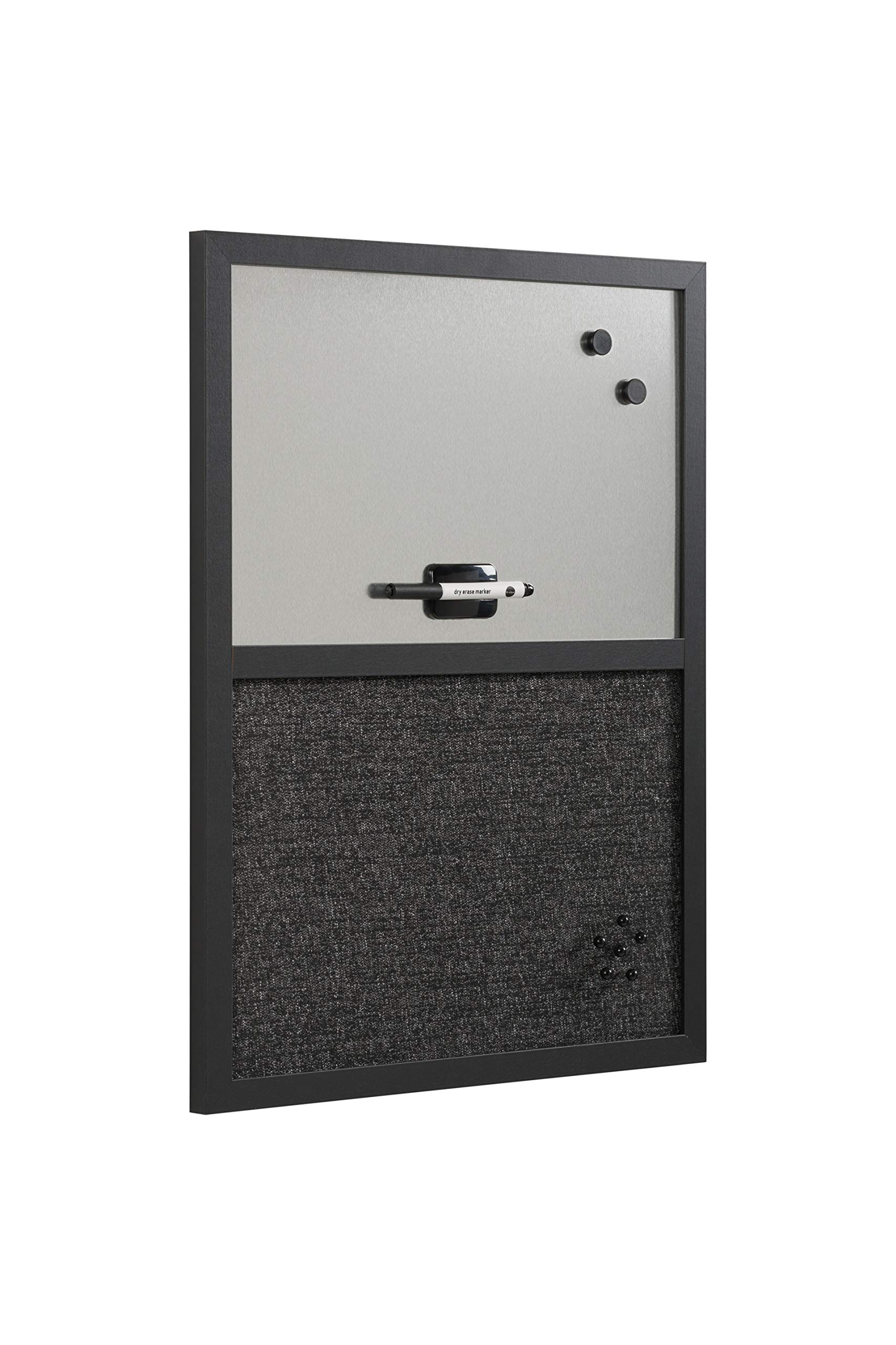 Bi-Office Black Shadow tablica wielofunkcyjna, magnetyczna, ścieralna na sucho, w kolorze srebrnym, z panelem materiałowym, matowa czarna rama MDF, 90 x 60 cm