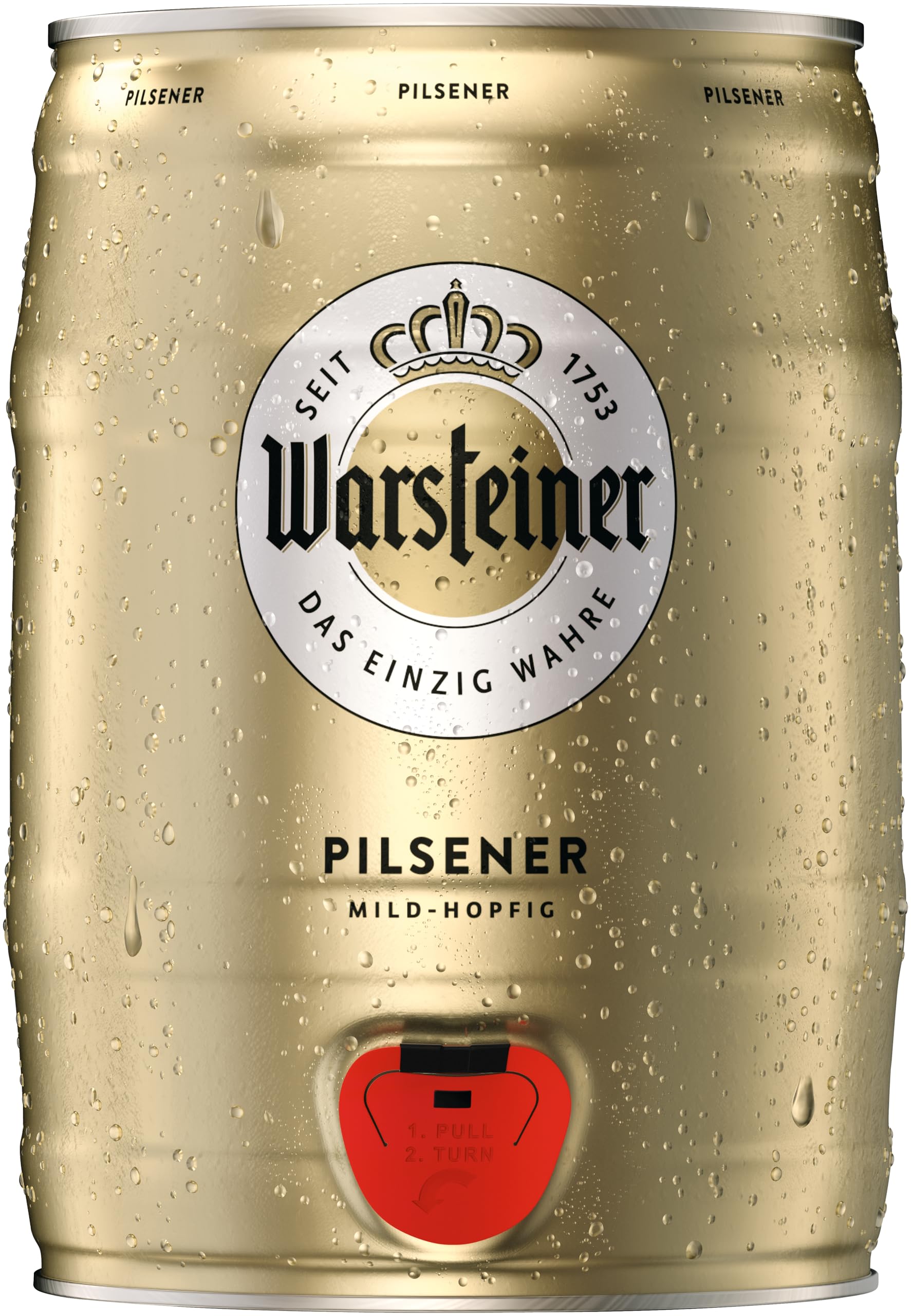 Warsteiner Premium Pilsener 5 L Bierfass mit Zapfhahn - Pfandfrei - Partyfass für feisteiliges Brauereimensionen in mild