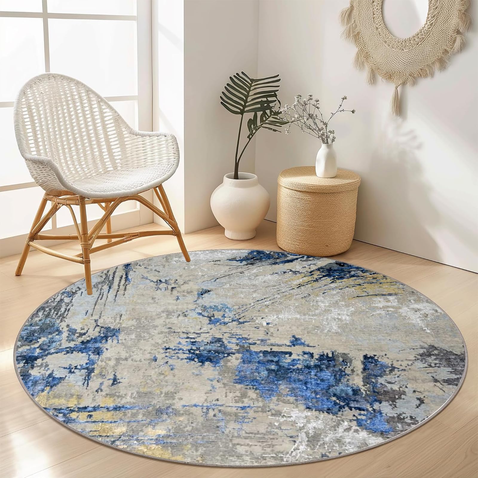 Tapis rond doux style vintage 137 cm pour salon à fort passage