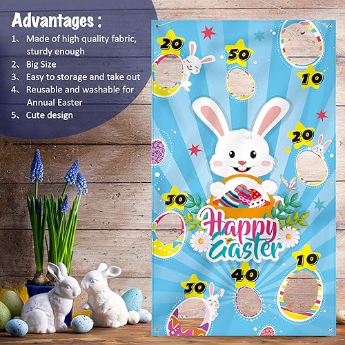 Miniatura 4 de Juego de lanzamiento de Pascua con 3 bolsas de frijoles, juego de fiesta de conejo de Pascua para niños y adultos, suministros de fiesta de Pascua y