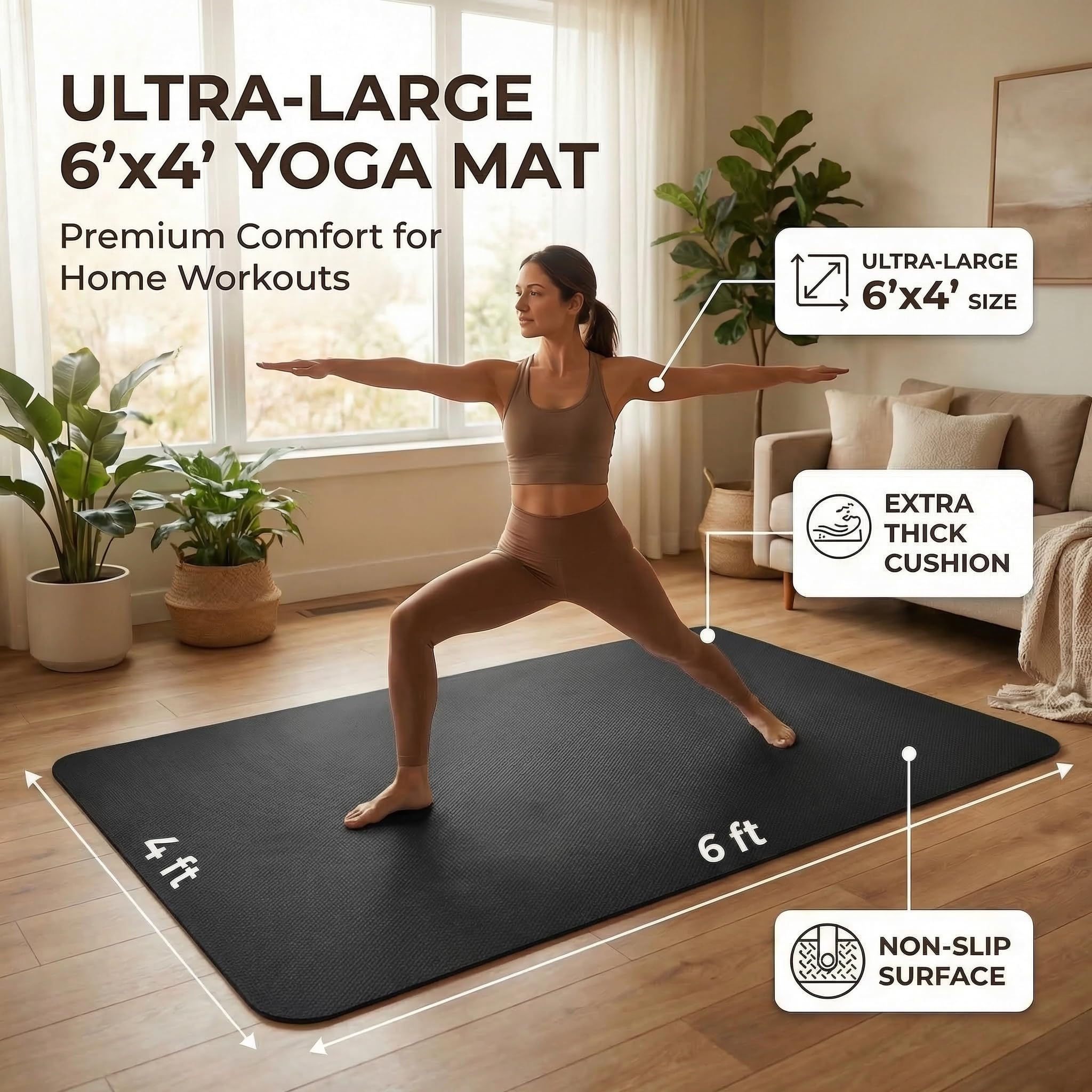 Grande tappetino da yoga 183 x 122 cm, tappetino da yoga grande per pilates, antiscivolo, spesso, tappetino da allenamento in TPE, per donne e uomini, yoga, pilates, palestra e allenamento