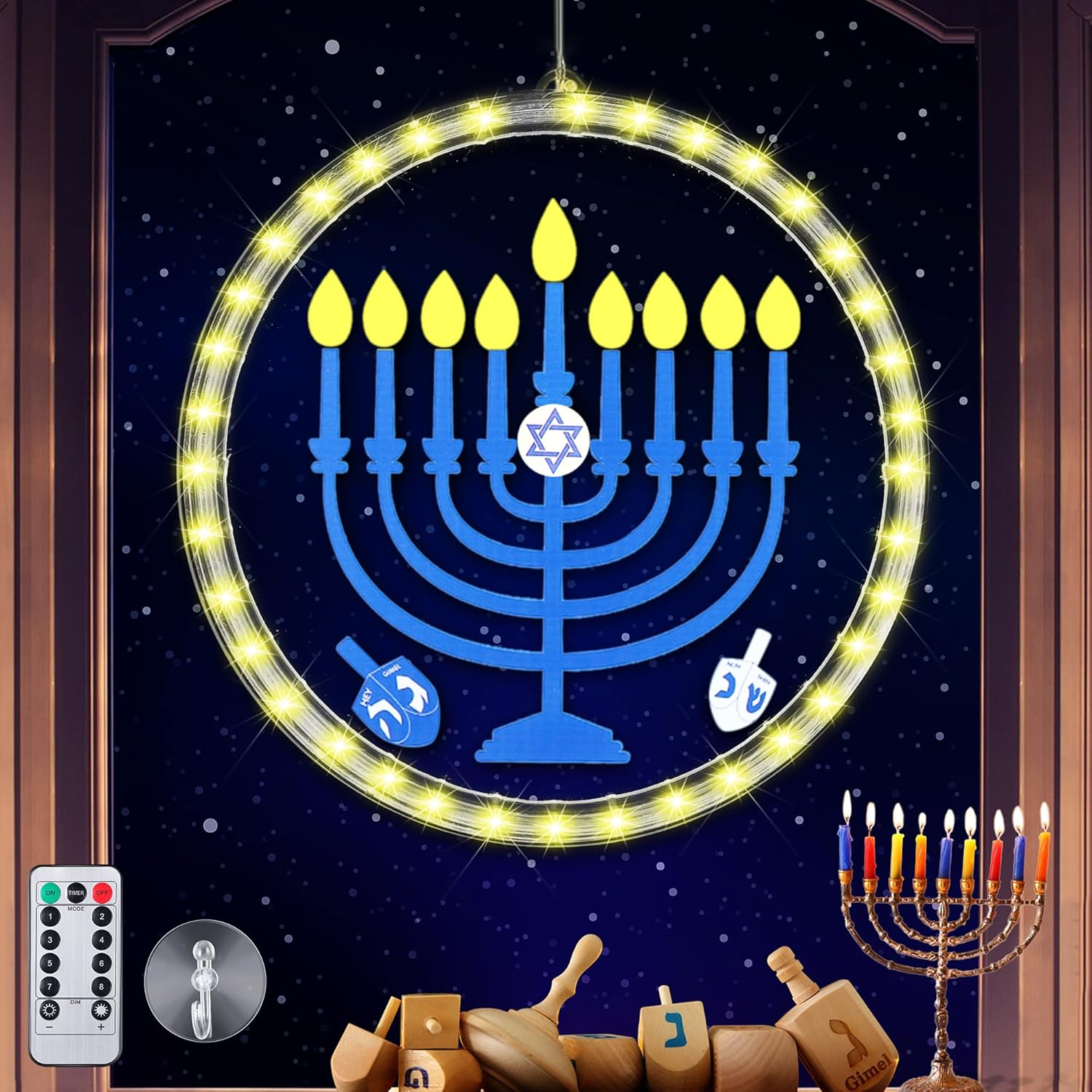 Hanukkah Window Light Menorah Chanukah Lights Decorations